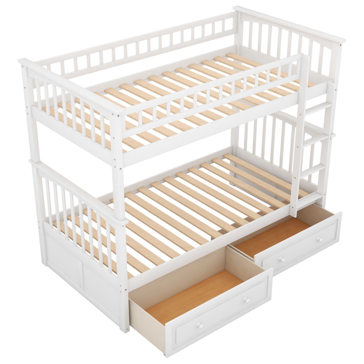 Twin Over Twin/Full Over Full Wood Bunk Bed Convertible Bed Frame with 2 Drawers