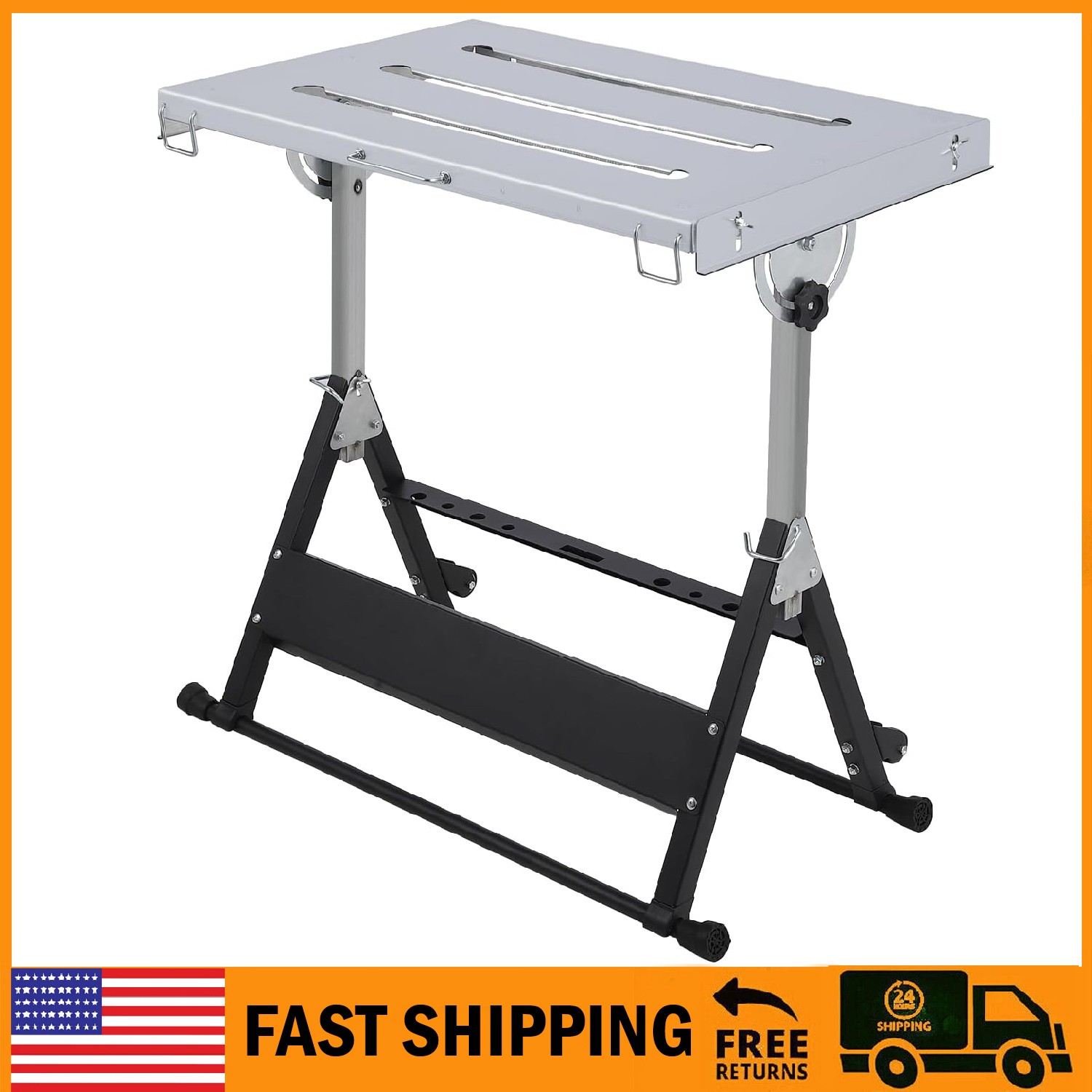 Welding Table 46"x18" Folding Steel Workbench 1000Lbs Capacity Adjustable Height