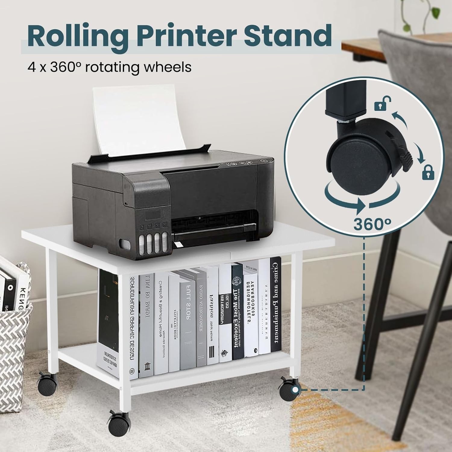 Printer Stand W/ Storage Under Desk Shelf Desktop Printer Stand Organizer