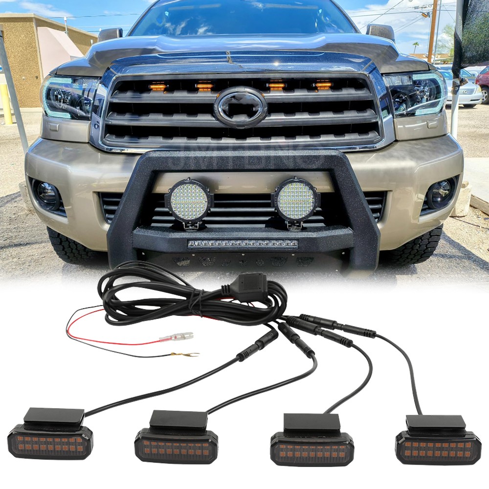 Smoked Amber LED Front Grille Grill Running Lights For Toyota Sequoia 2001-2026