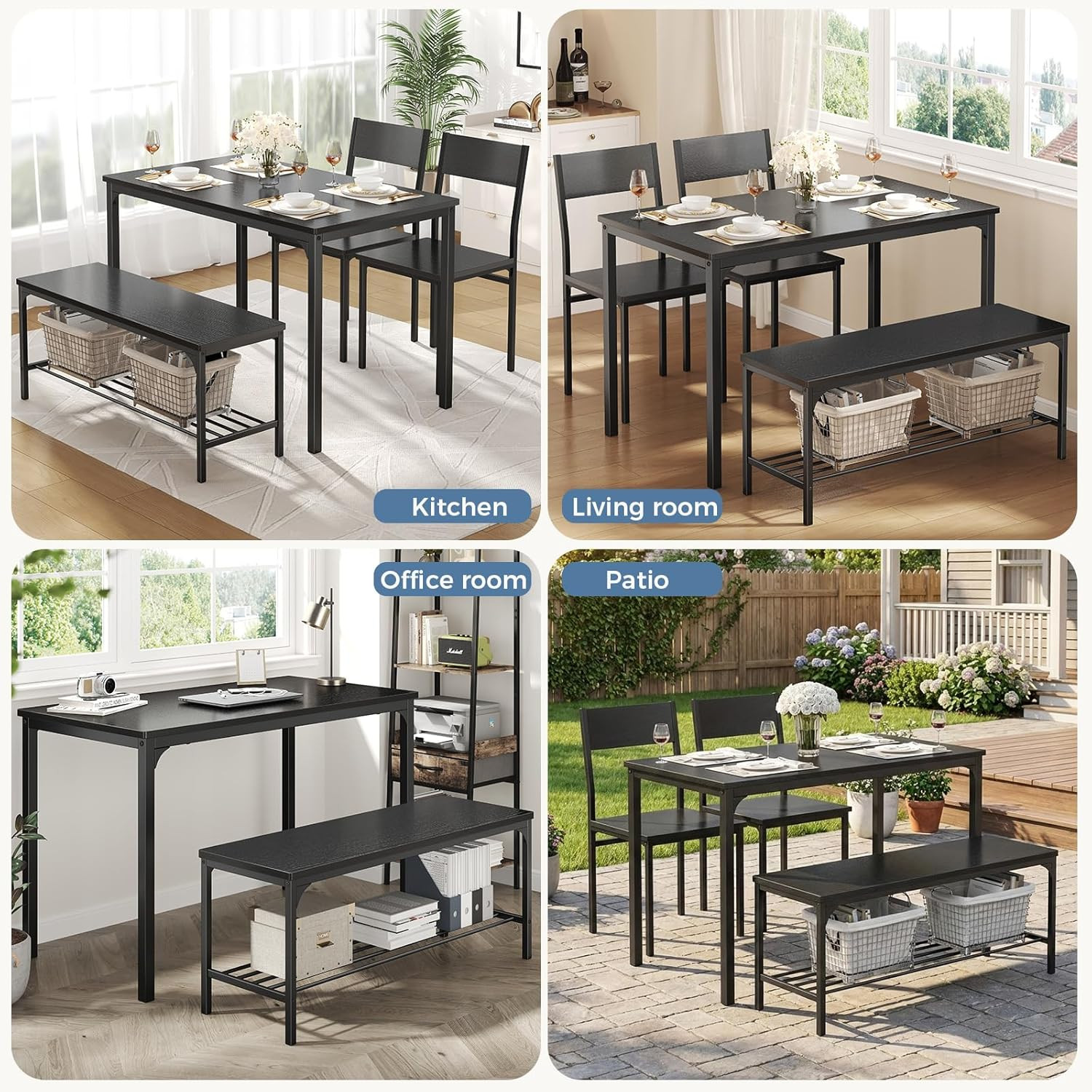 Dining Table, Dining Table Set for 4 with Bench, Easy to Assemble Kitchen Table,