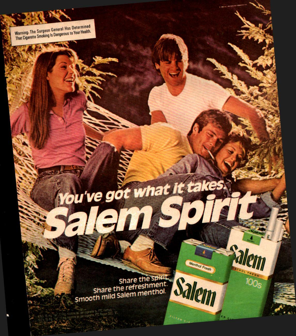 1982 Salem Cigarettes Two Couples hanging Out on Hammock Vintage Print Ad 1209