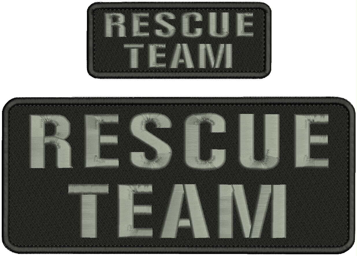 RESCUE TEAM EMBROIDERY PATCH 4X10 AND 2X5 HOOK ON  BACK GREY ON BLACK