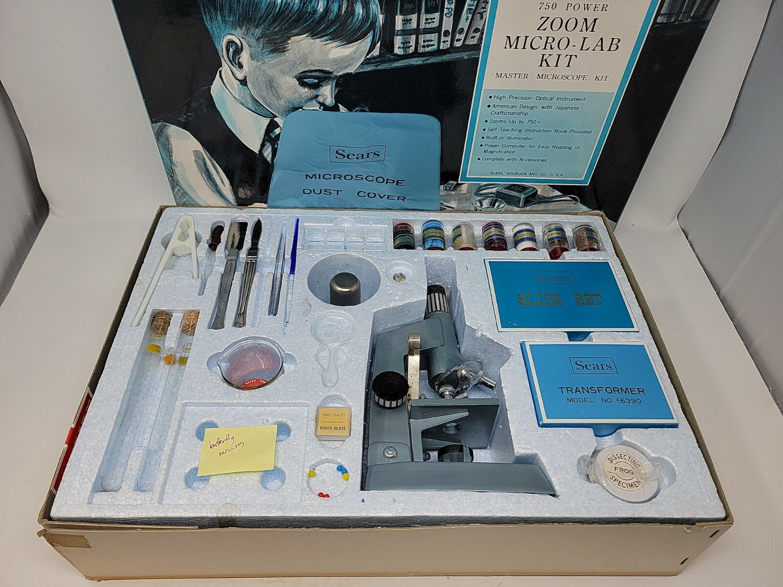 Vintage Sears Zoom Micro Lab Kit Master Microscope 750 Power 6378 Science in Box