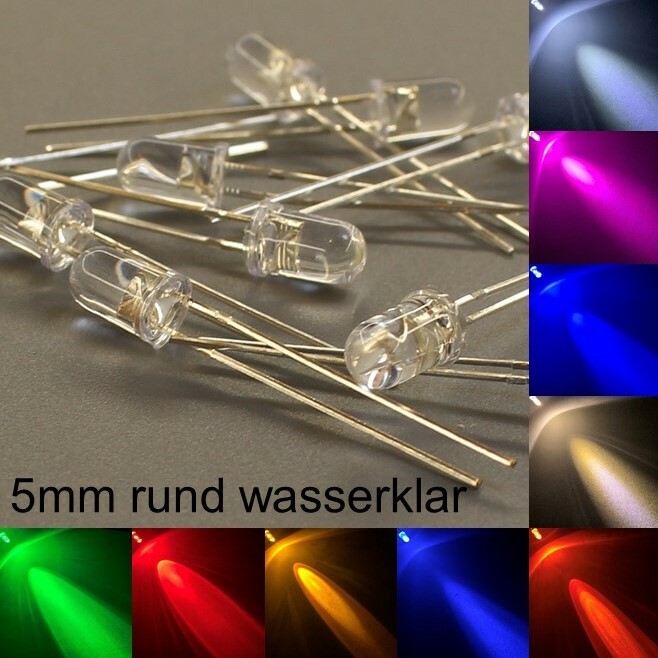 5mm LEDs Round Water Clear All Colours Inc Resistors Light Emitting Diodes LED 5mm -