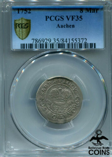 1752 Germany Aachen 8 Mark Silver Coin PCGS Certified VF35 Very Fine KM #42