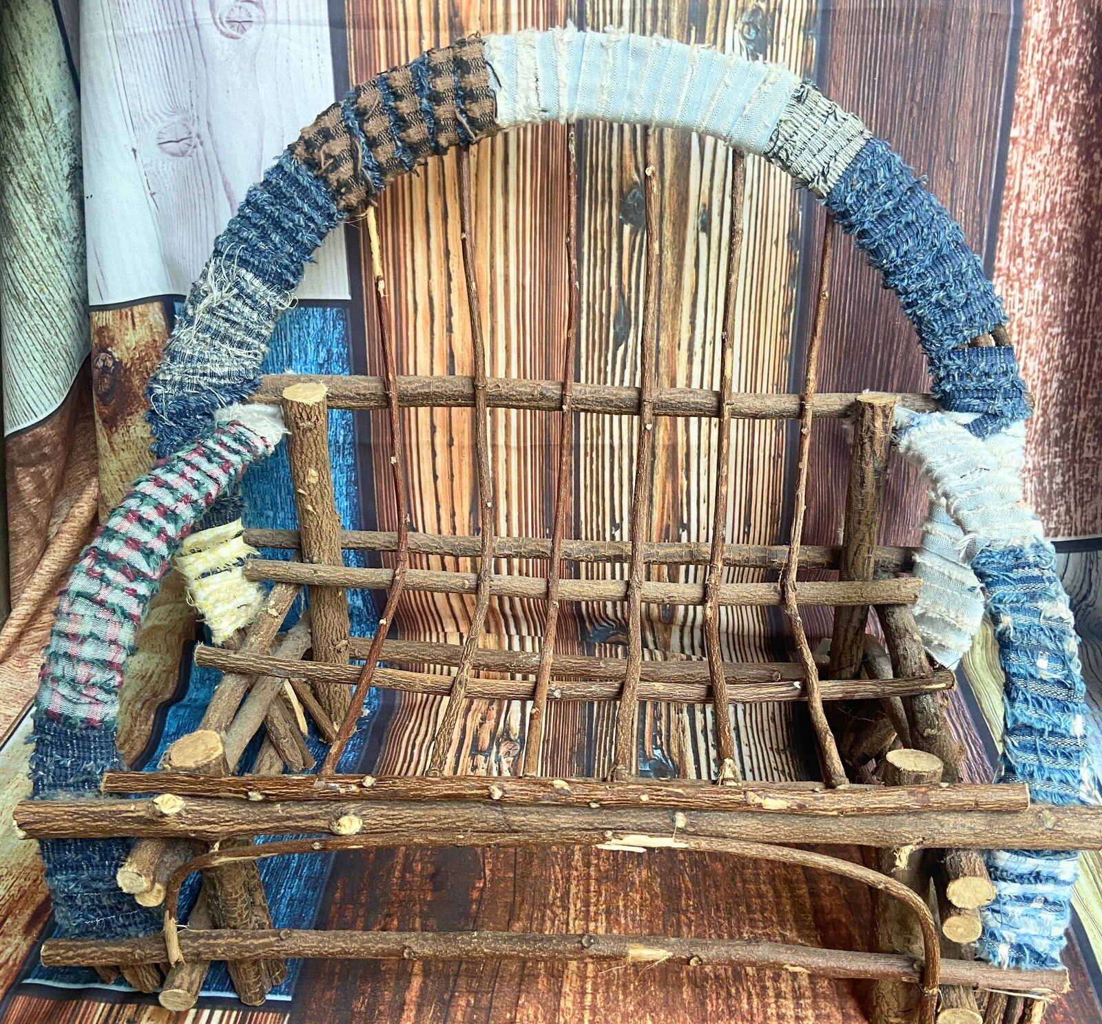 Vintage Rustic Country Cottagecore Wood Twig Loveseat Sofa Couch 17”
