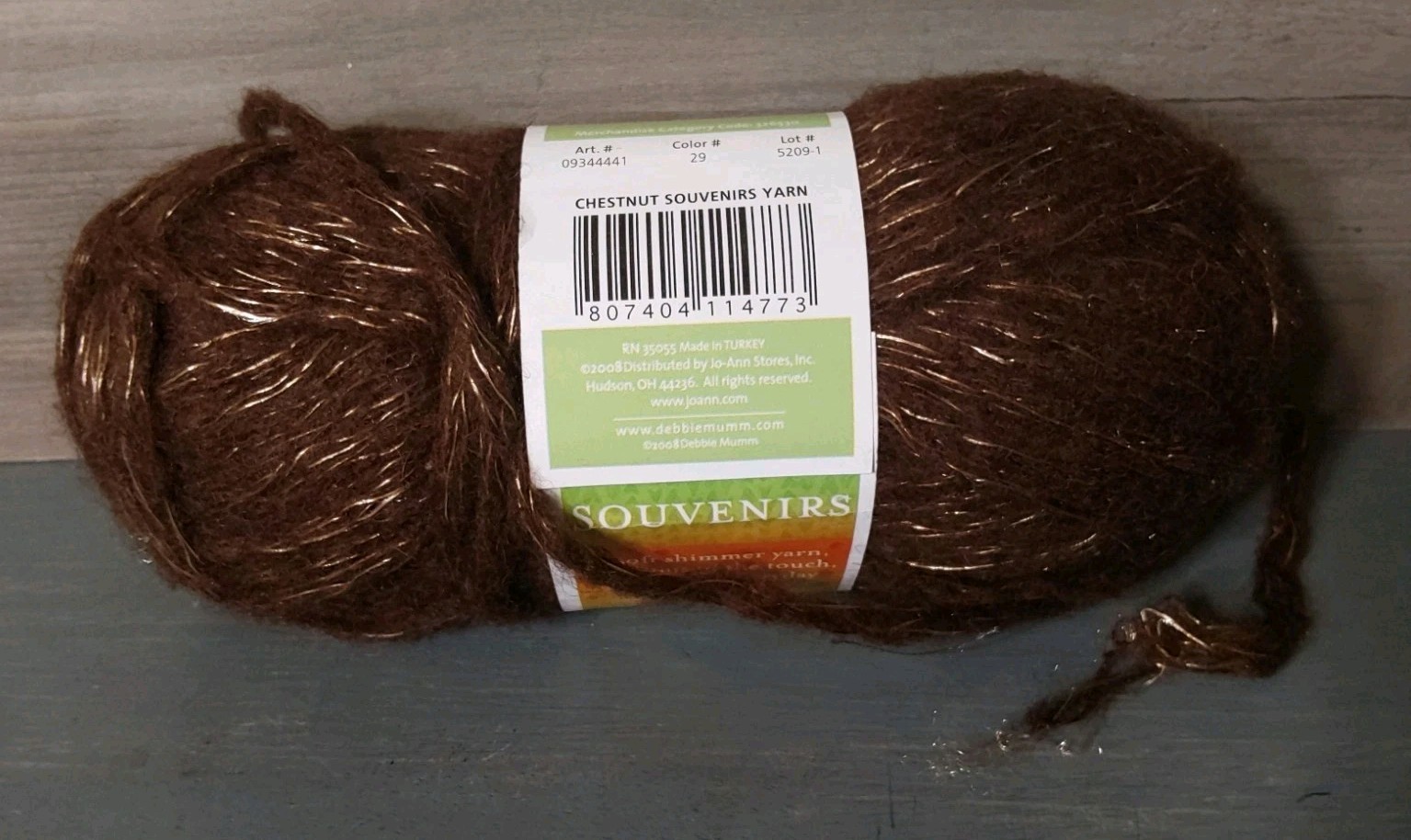 Debbie Mumm Souvenirs Yarn 1 Skein 2.5oz 91 Yrds Chestnut Brown Gold Sparkle