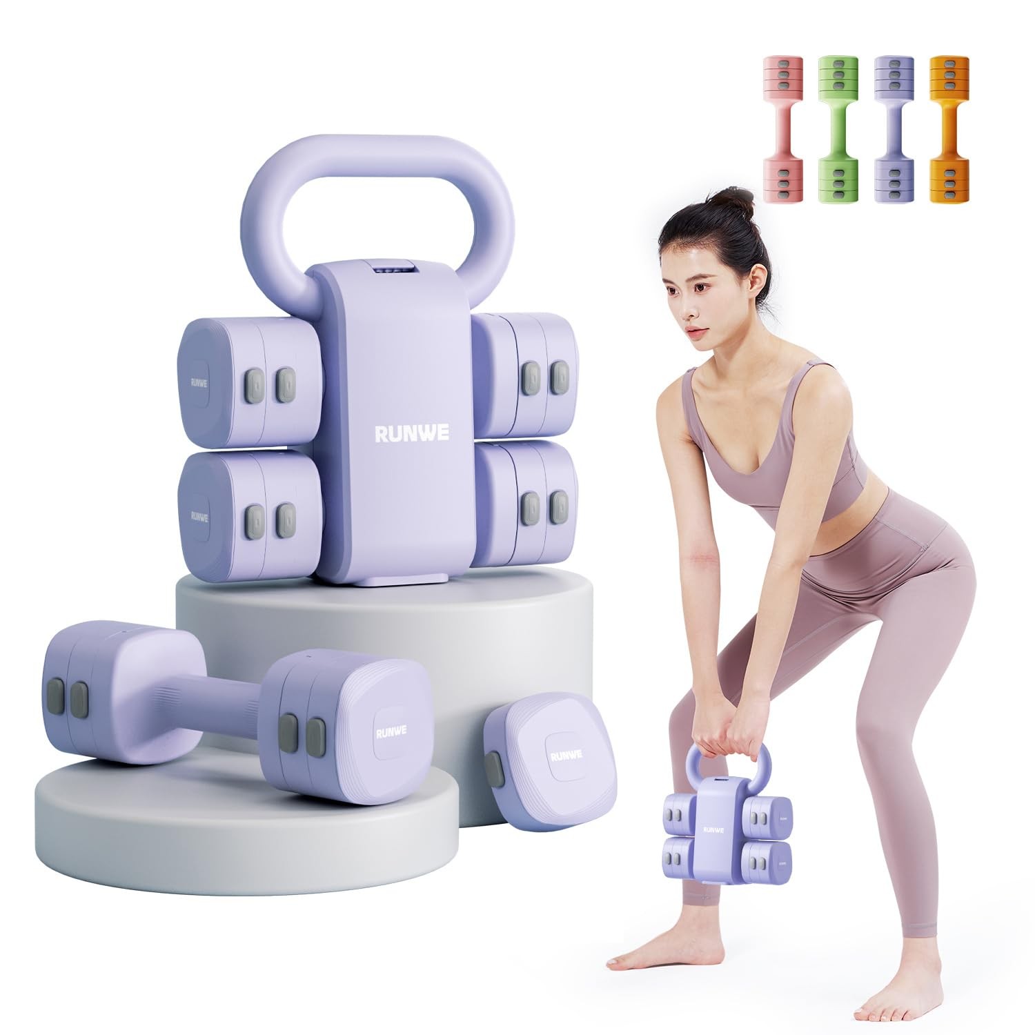 Lightweight Adjustable Dumbbell Kettlebell Set - 4 in 1 Free Weight for Home Gym