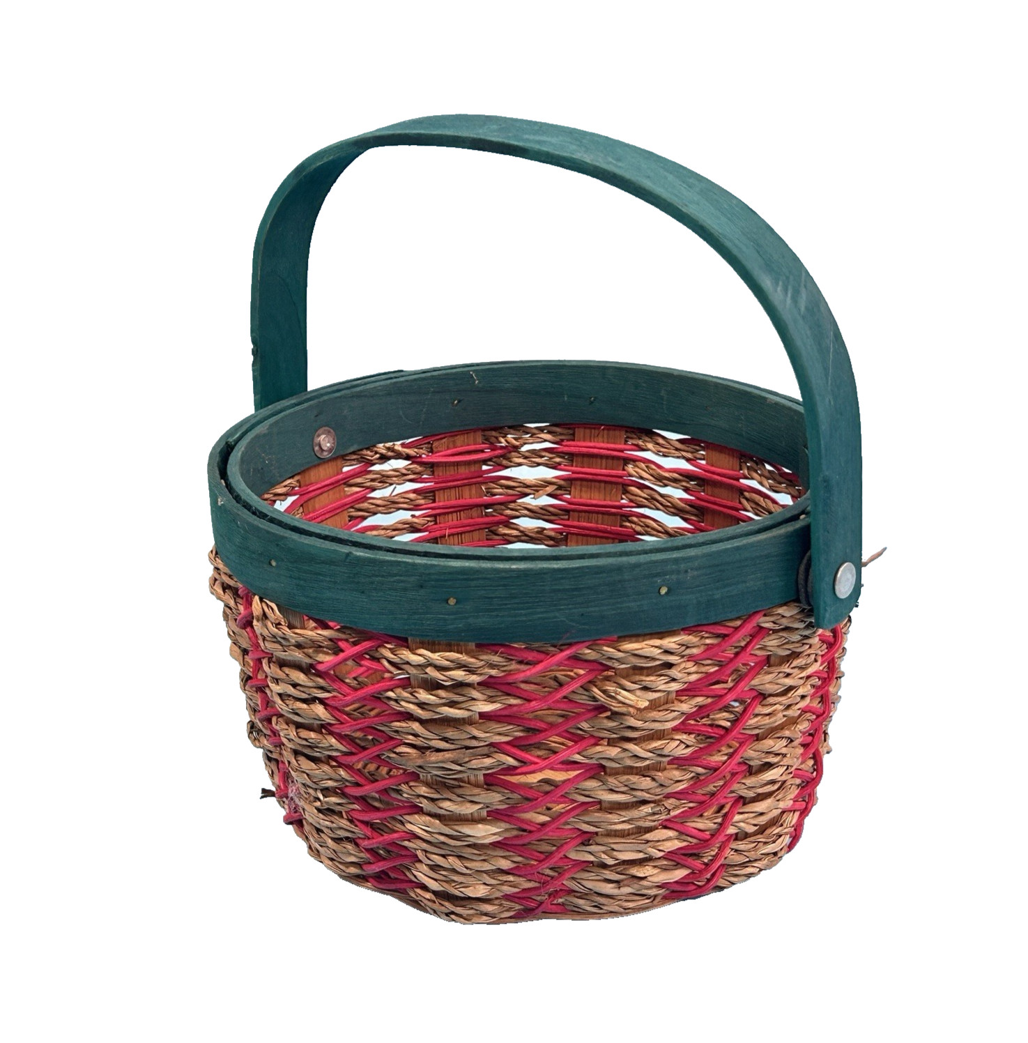 Wicker Woven Red Green Christmas Basket 6" with Handle Holiday Decor