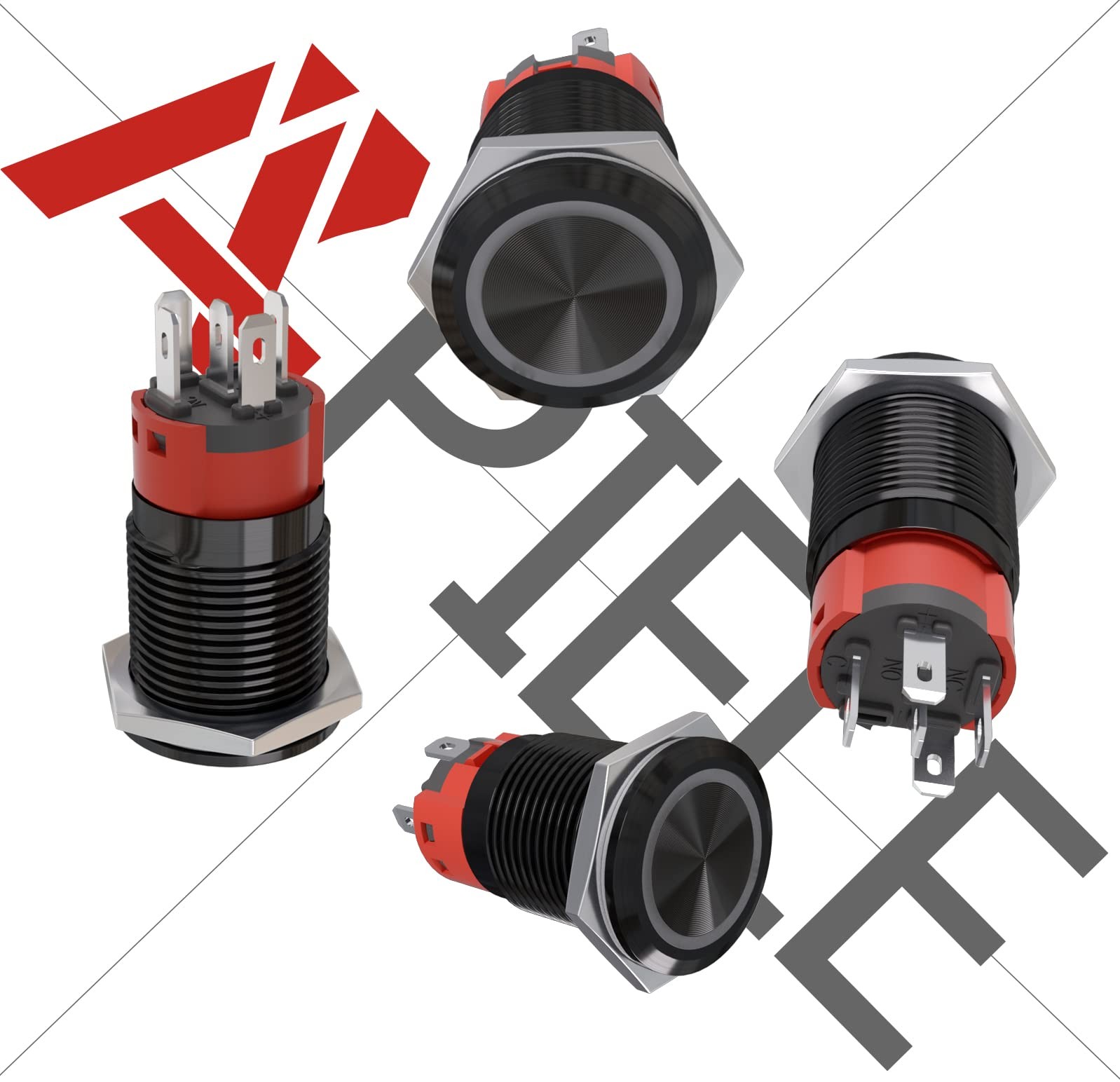 APIELE 16mm Latching Push Button Switch 12V DC On Off Black Shell
