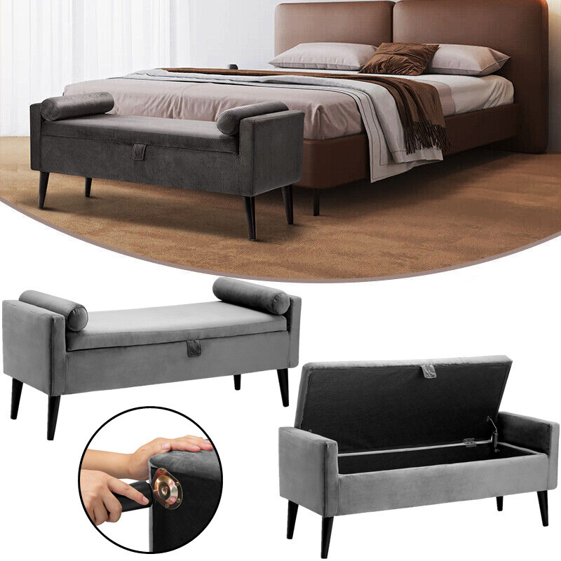 Storage Ottoman Storage Bench Velvet Upholstered Storage Seat Bedroom Footrest
