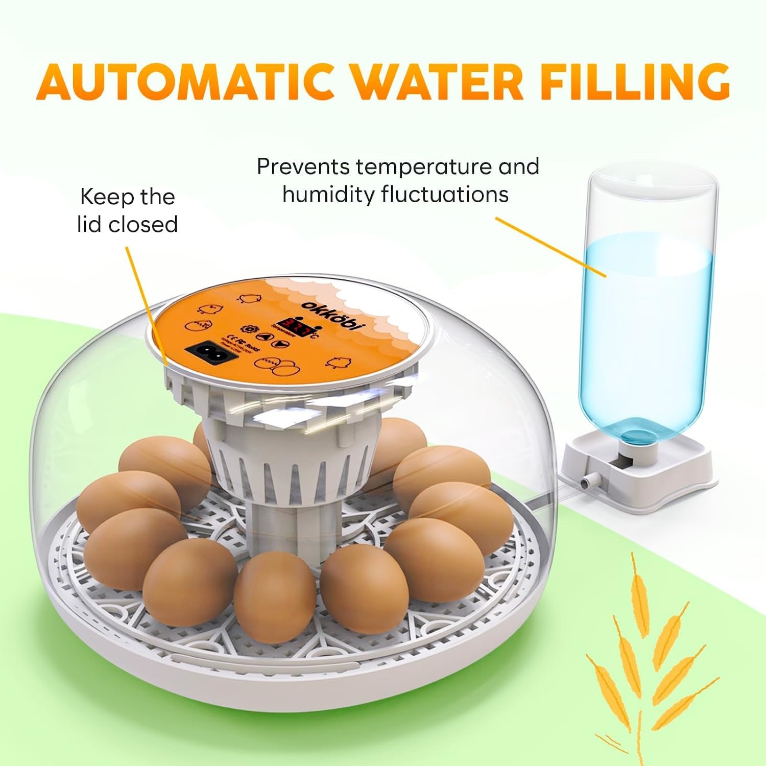Okkobi M12 Automatic Egg Incubator with Humidity Control - 12/24 Eggs Capacity