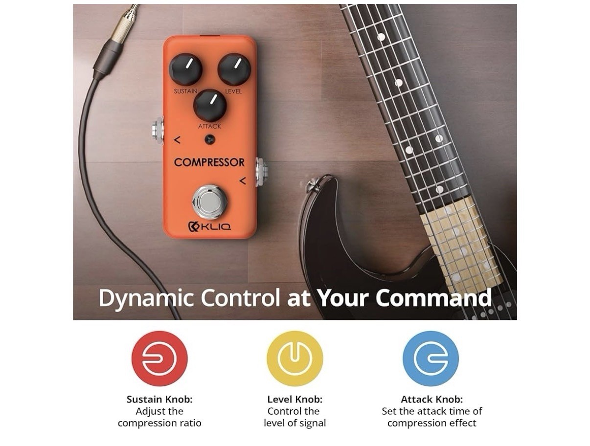 KLIQ Tiny-Compressor Effect Pedal for Guitar & Bass Compressor (Orange)