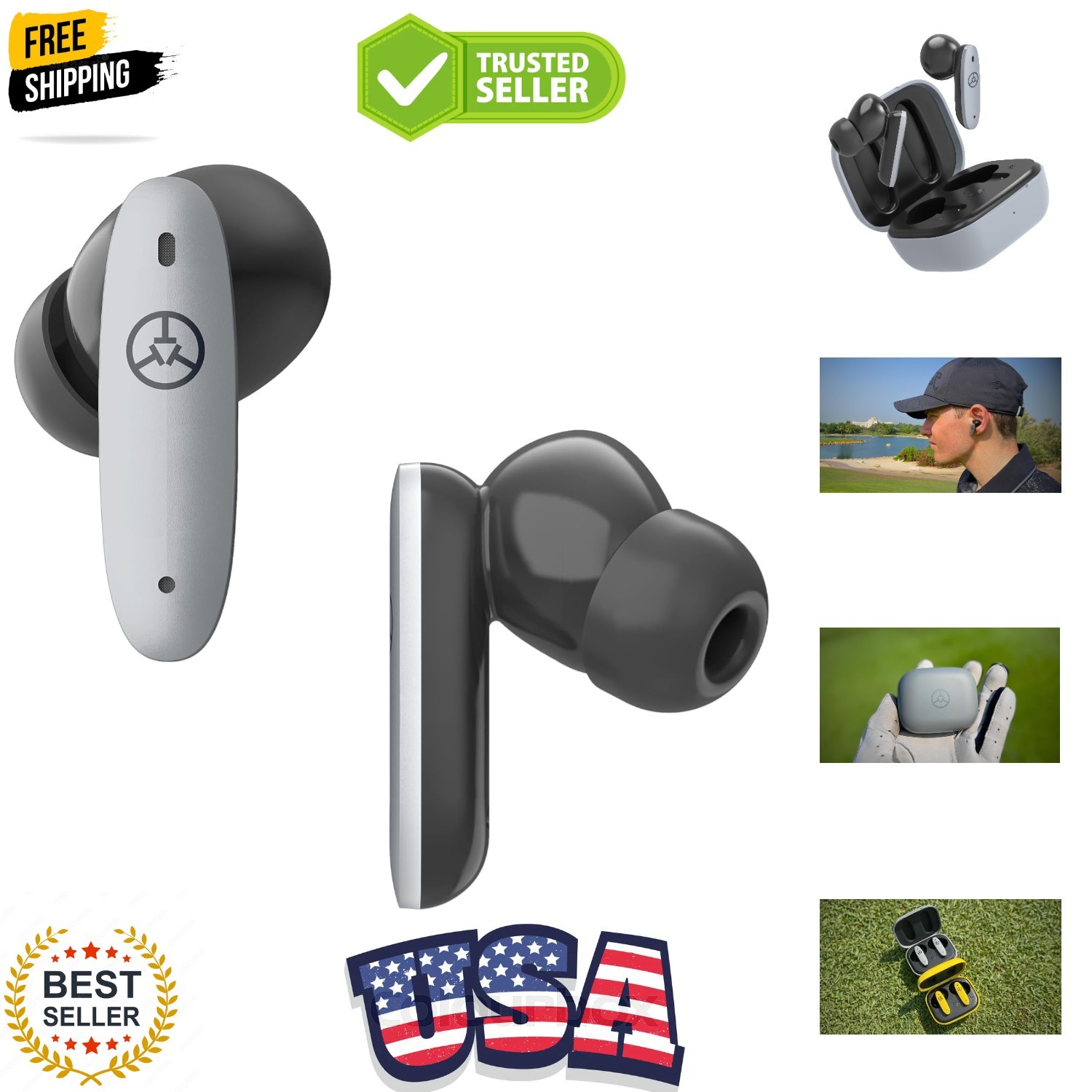 Team8 E Golf GPS Earbuds with Rangefinder & Music – Wireless Golf Earphones w...