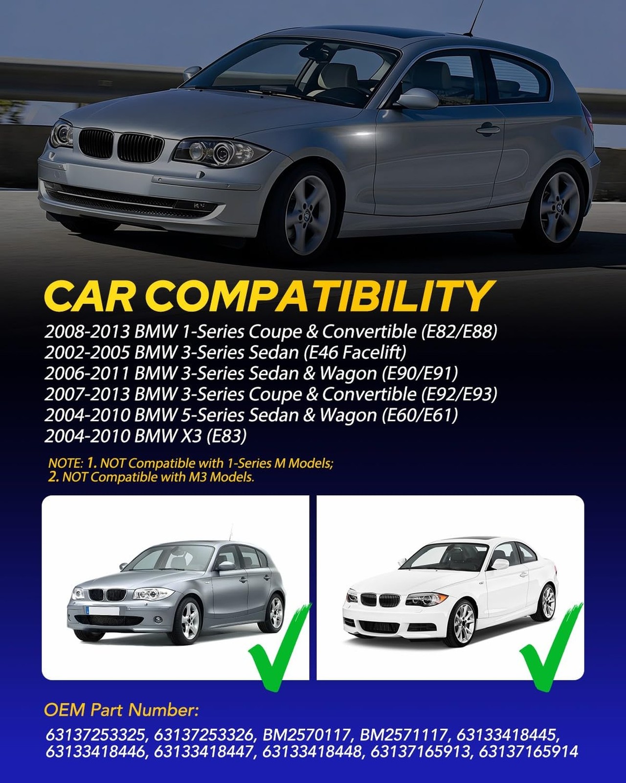 AUTOONE Dynamic & Sequential White LED Side Marker Lights for BMW E84 E81 E82...