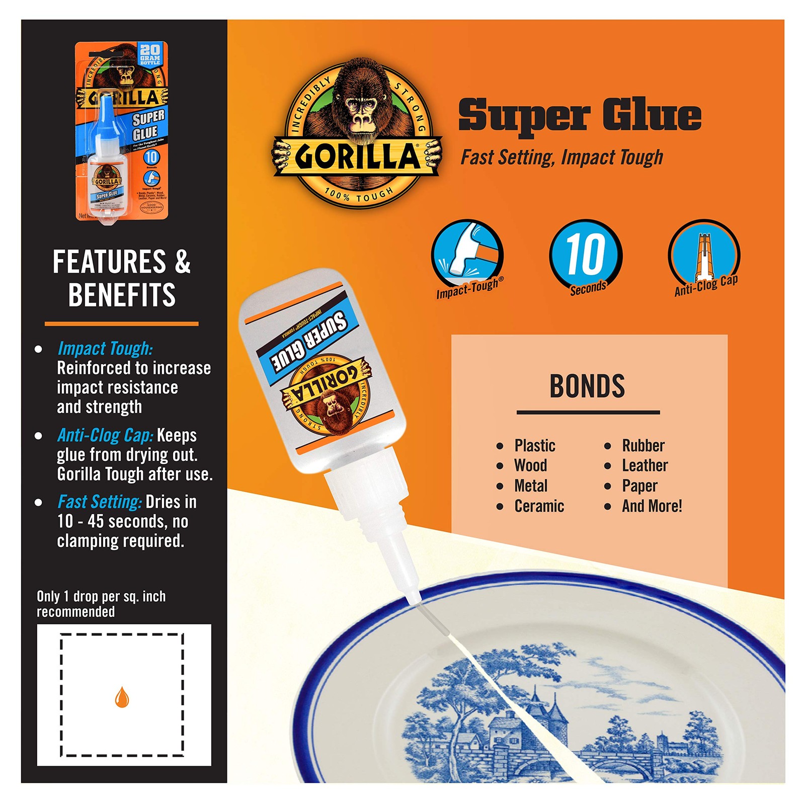 Gorilla Super Glue, Clear 20 Gram (Pack of Pack 1, Original Version