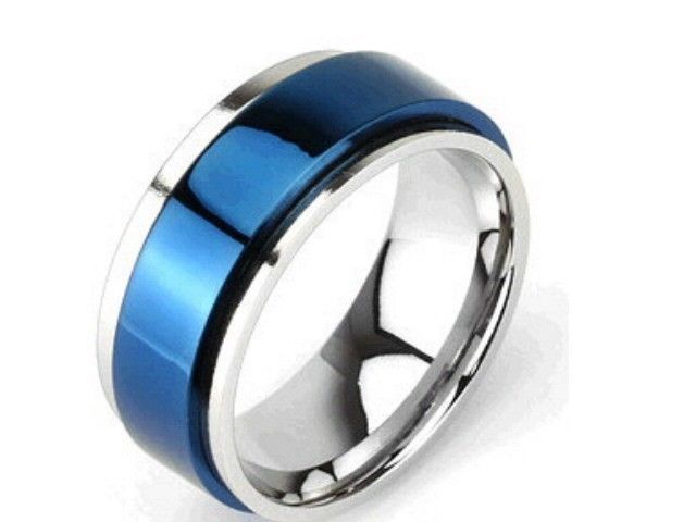 Men Women Teenage Blue Steel Silver Profiles Rotary Spin Ring New 1657