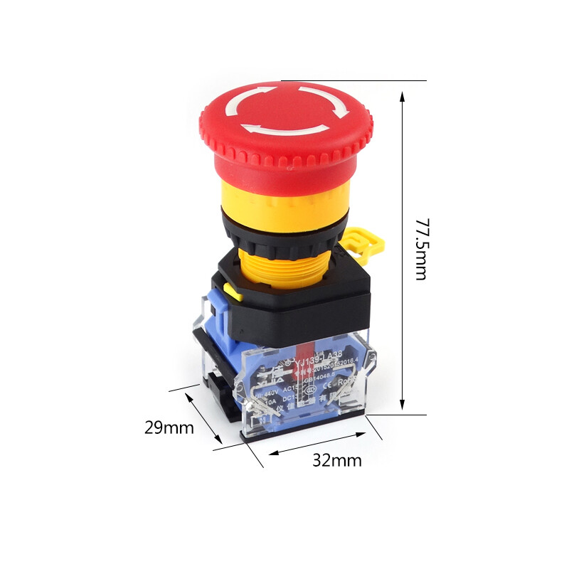 Emergency Stop Station Switch 22mm Push Button Switch 10A 440V 1NO 1NC Latching