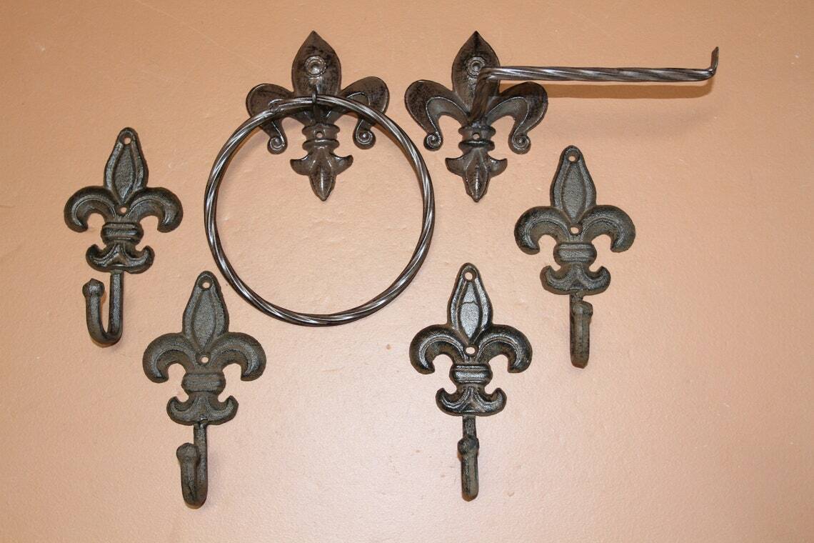 Cajun Bathroom Towel Hooks Set Solid Cast Iron, Southern Comfort 6
