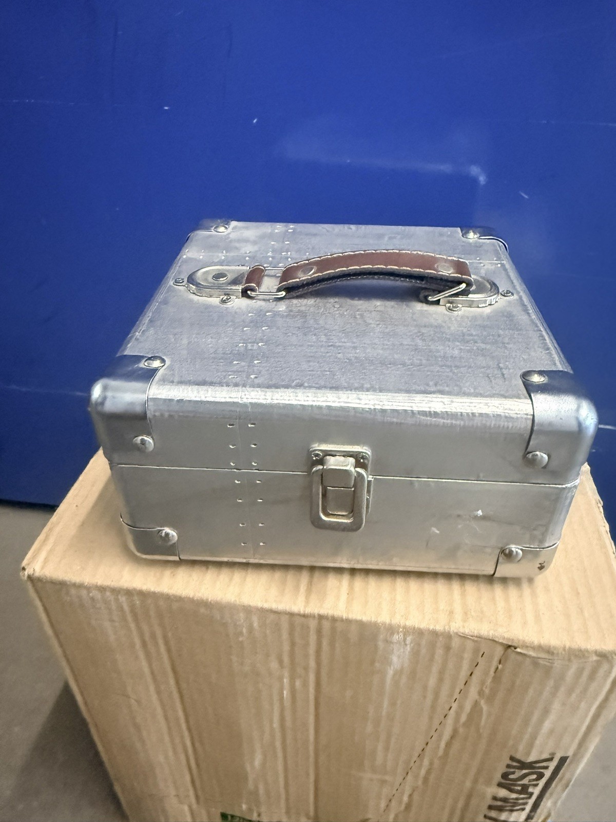 vintage riveted aluminum briefcase, 8x8