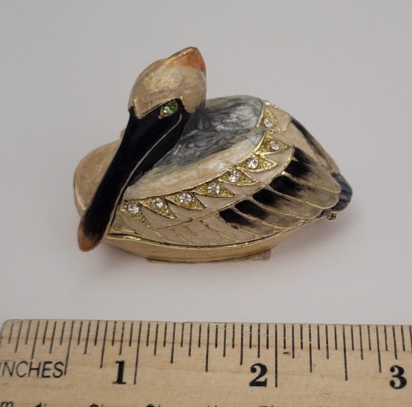Jeweled Pelican Trinket Box Enamel Rhinestones