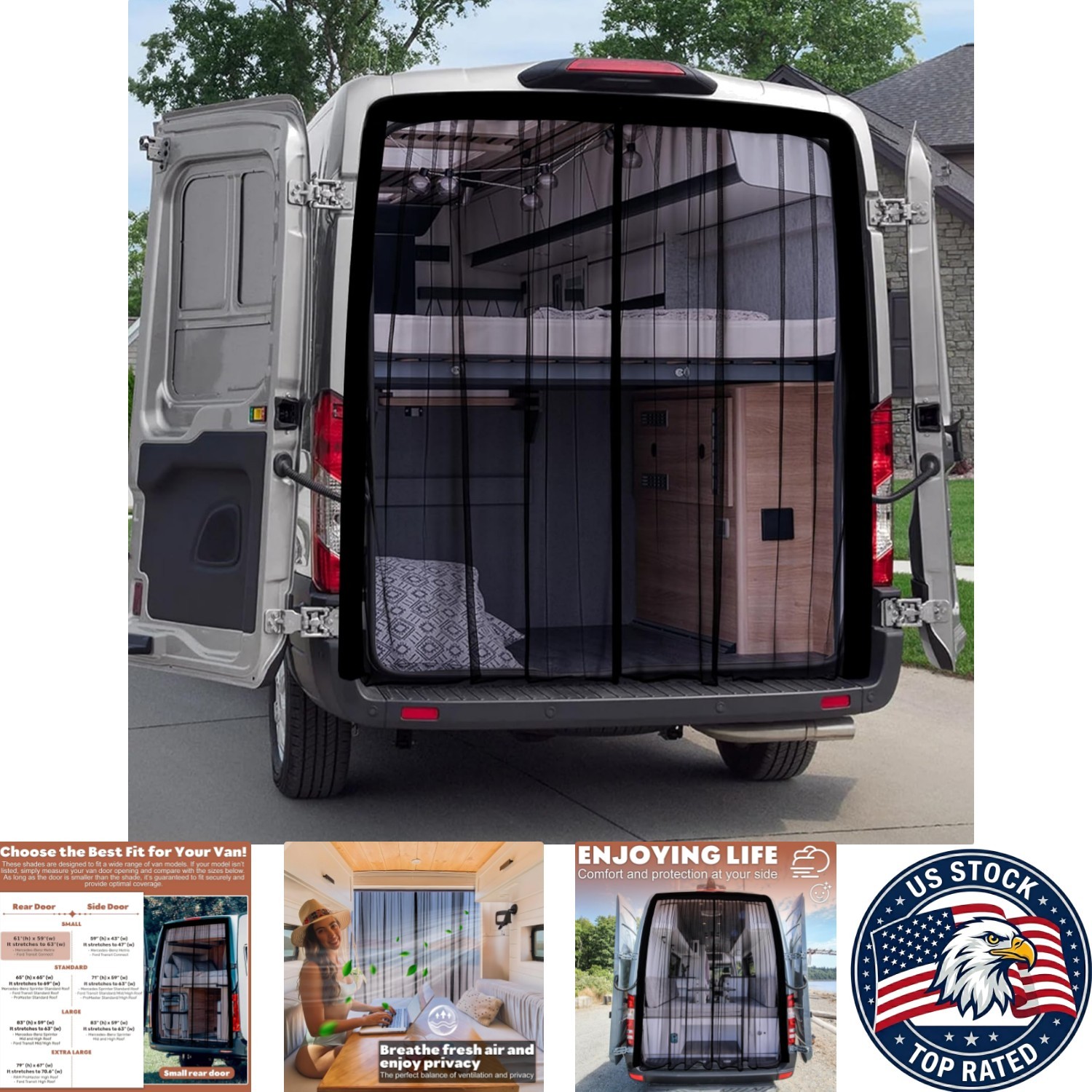 Breathable Mesh Magnetic Van Bug Screen - Universal Fit for Vans 61” H x 59” W