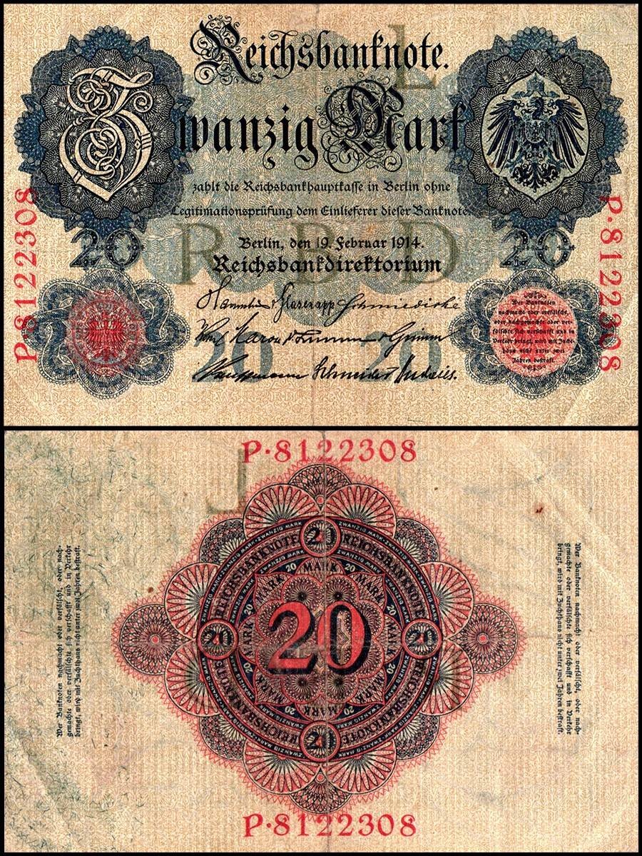 Germany 20 Mark, 1914, P-46, Used