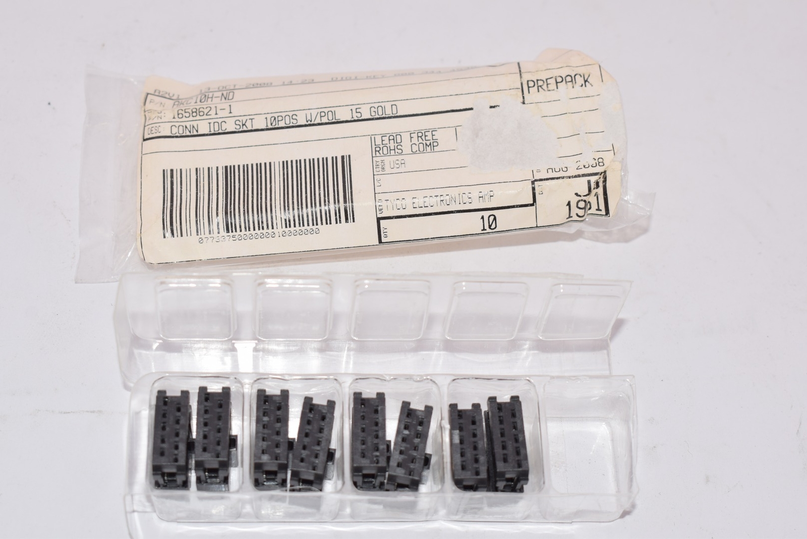 Lot of 8 NEW TE Connectivity AMP Connectors 1658621-1 CONN IDC SKT 10POS W/POL 1
