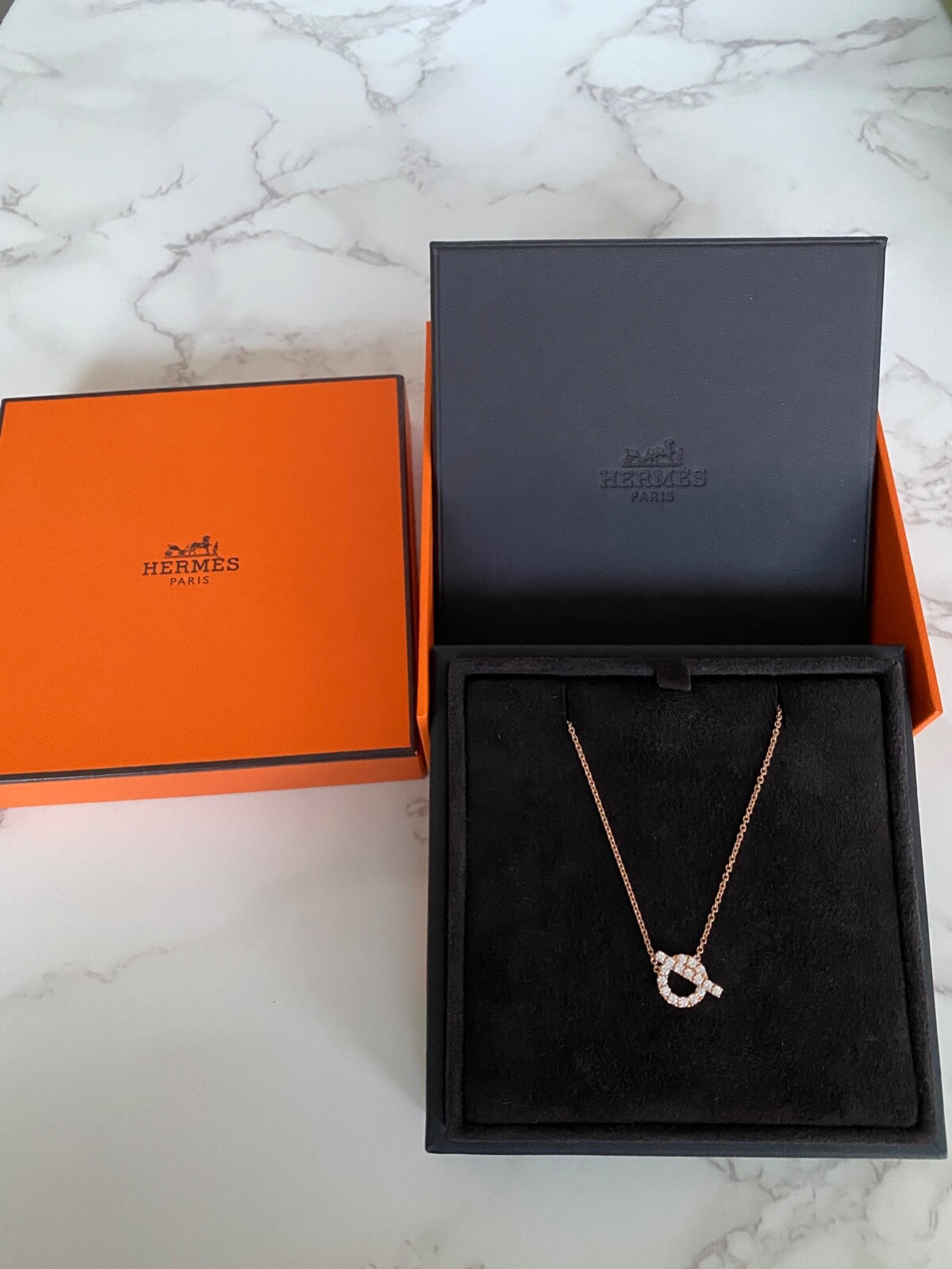 NEW Authentic Hermes Finesse Pendant Diamonds Necklace Jewellery Rose Gold