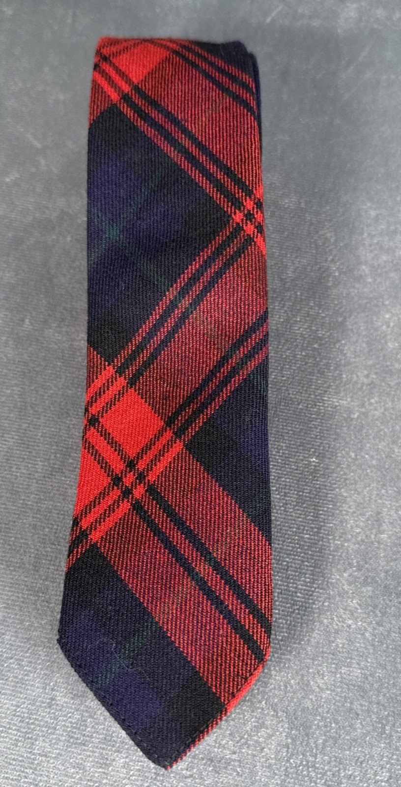 Vintage McLachlan Skinny Tie Mens Navy Blue Tartan Wool Woven in Scotland Read