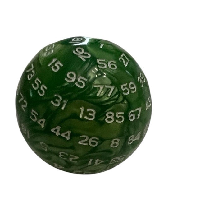 NEW 100-Sided Green Die With White Numbers, D100 Dice, Acrylic DND
