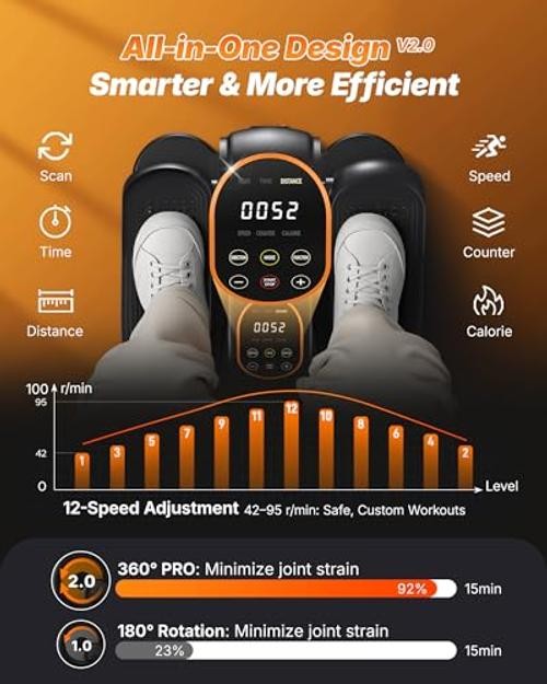 Under Desk Elliptical, Leg Exerciser While Sitting for Seniors | Quiet Orange