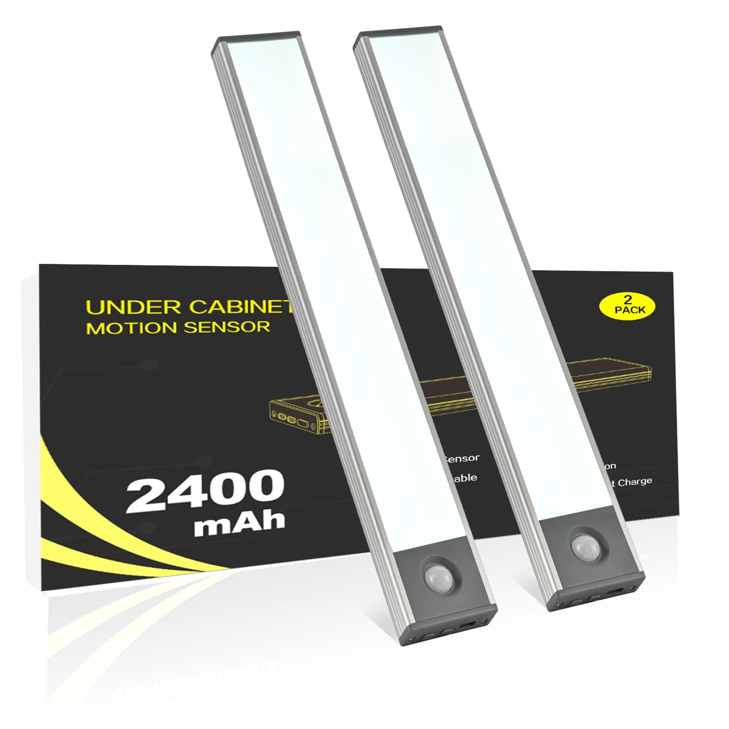 Under Cabinet Lighting, 2400mAh Motion Sensor Light Indoor, 2 Pack