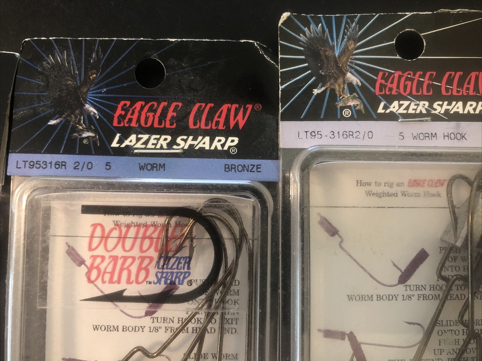 3 Packs Eagle Claw Weighted Hooks sz 2/0 5 per pack 15 total LT95316R