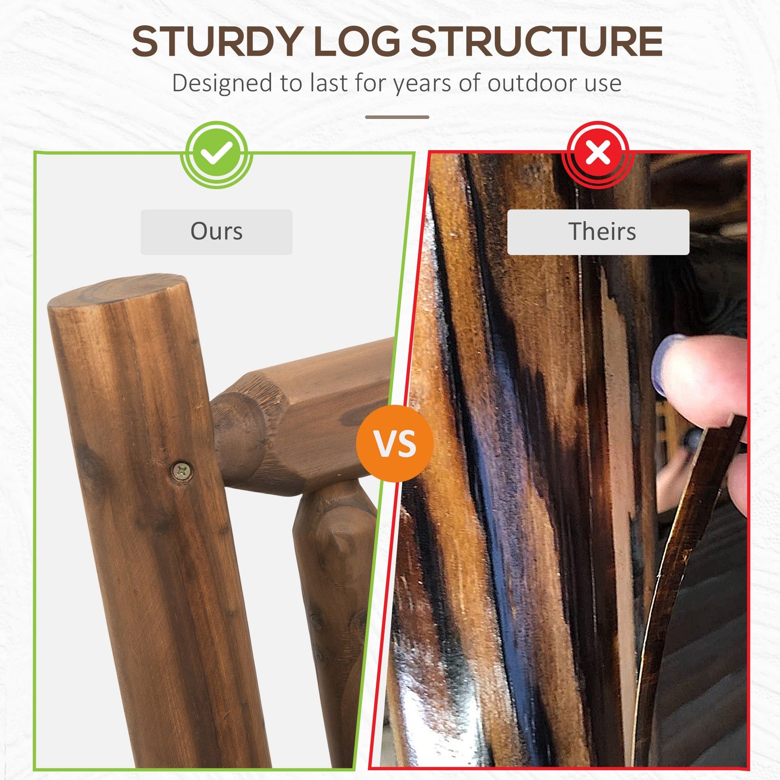 Durable Fir Wood Double Rocker, 44in Length 550lb Capacity Outdoor Use