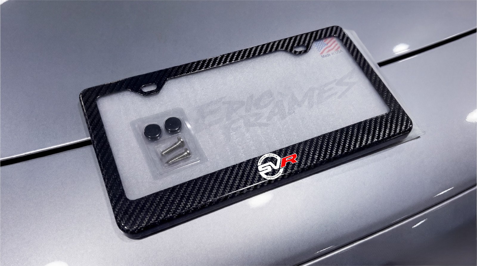 SVR License Plate Frame Real Carbon Fiber W/ Screws & Caps for Range Rover