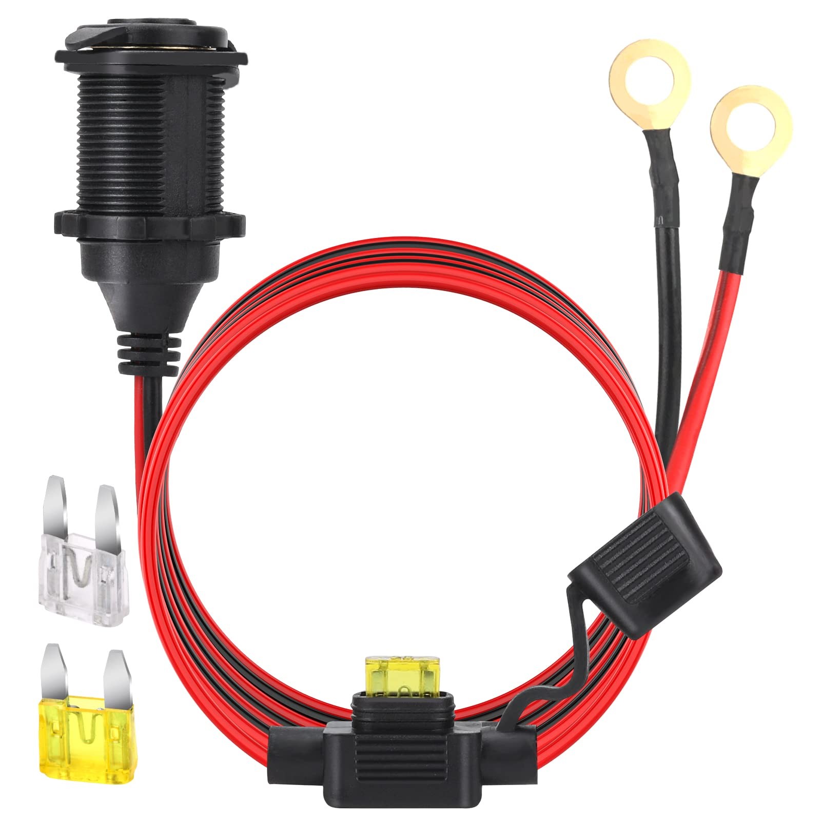 Dongge 4FT 12V/24V Fixed Thread Cigarette Lighter Socket Extension 4 FT, 4 ft