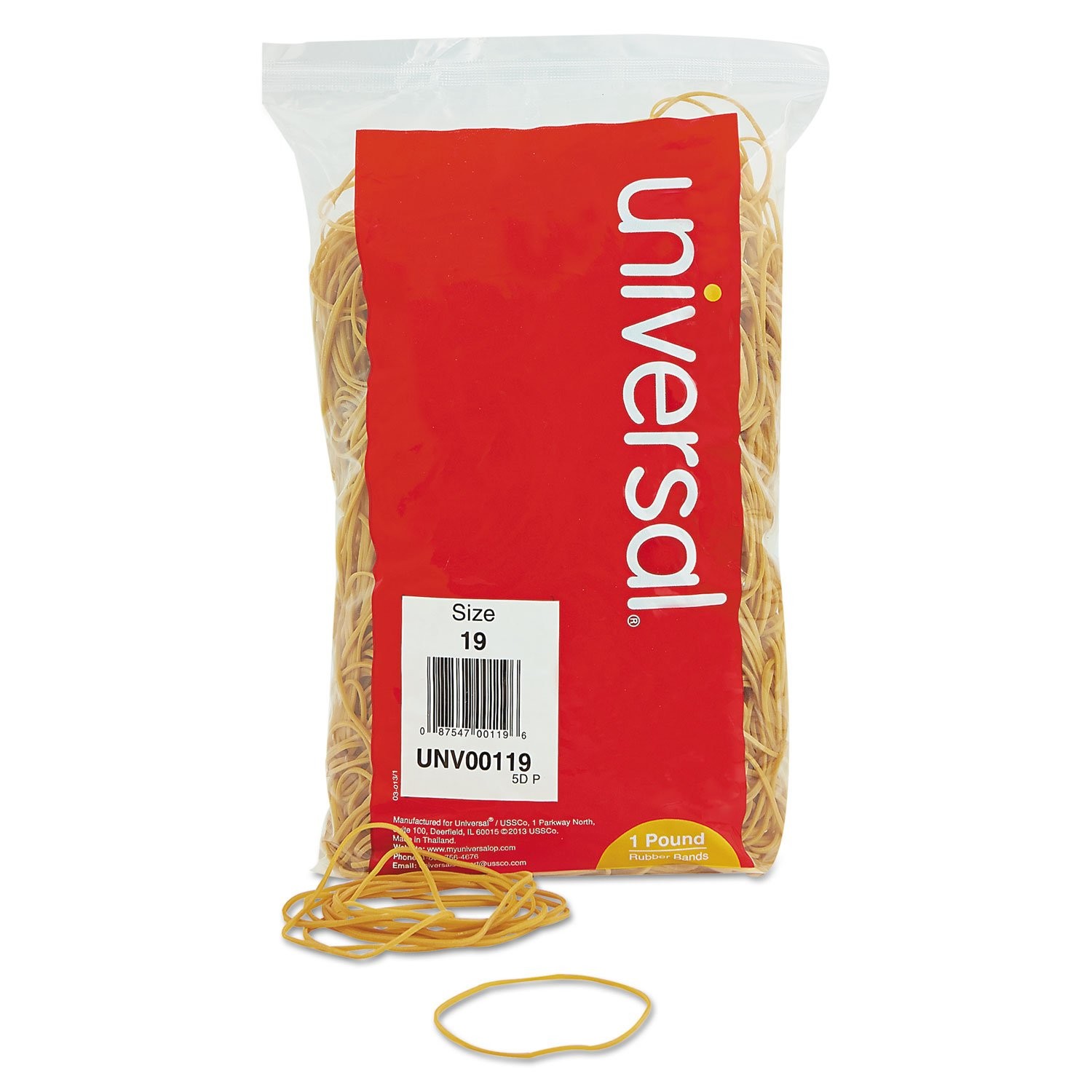 Universal 00119 Rubber Bands, Size 19, 3-1/2 x 1/16, 1lb Pack 1 Bag, Beige