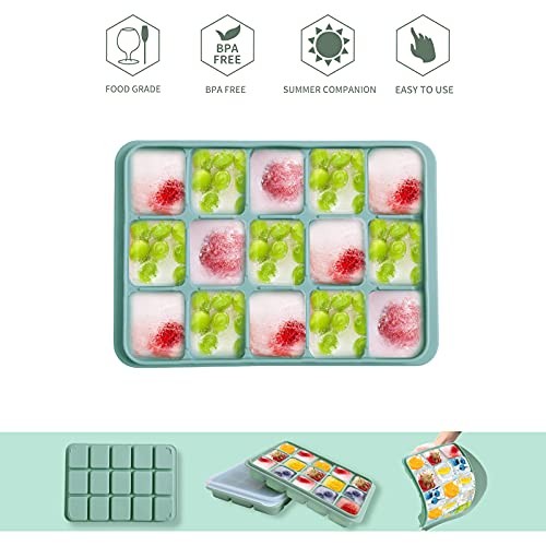 Ice Cube Trays Set of 2, Easy Release 15 Flexible Silicone Ice Cube Molds with