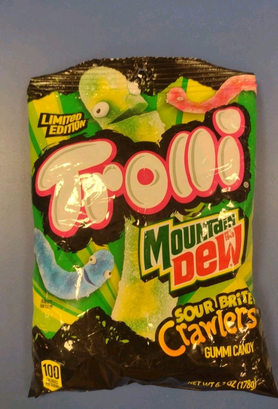 Rare Limited Trolli Mountain Dew Sour Brite Crawlers Gummy Worm Candy 6.3oz 6-26