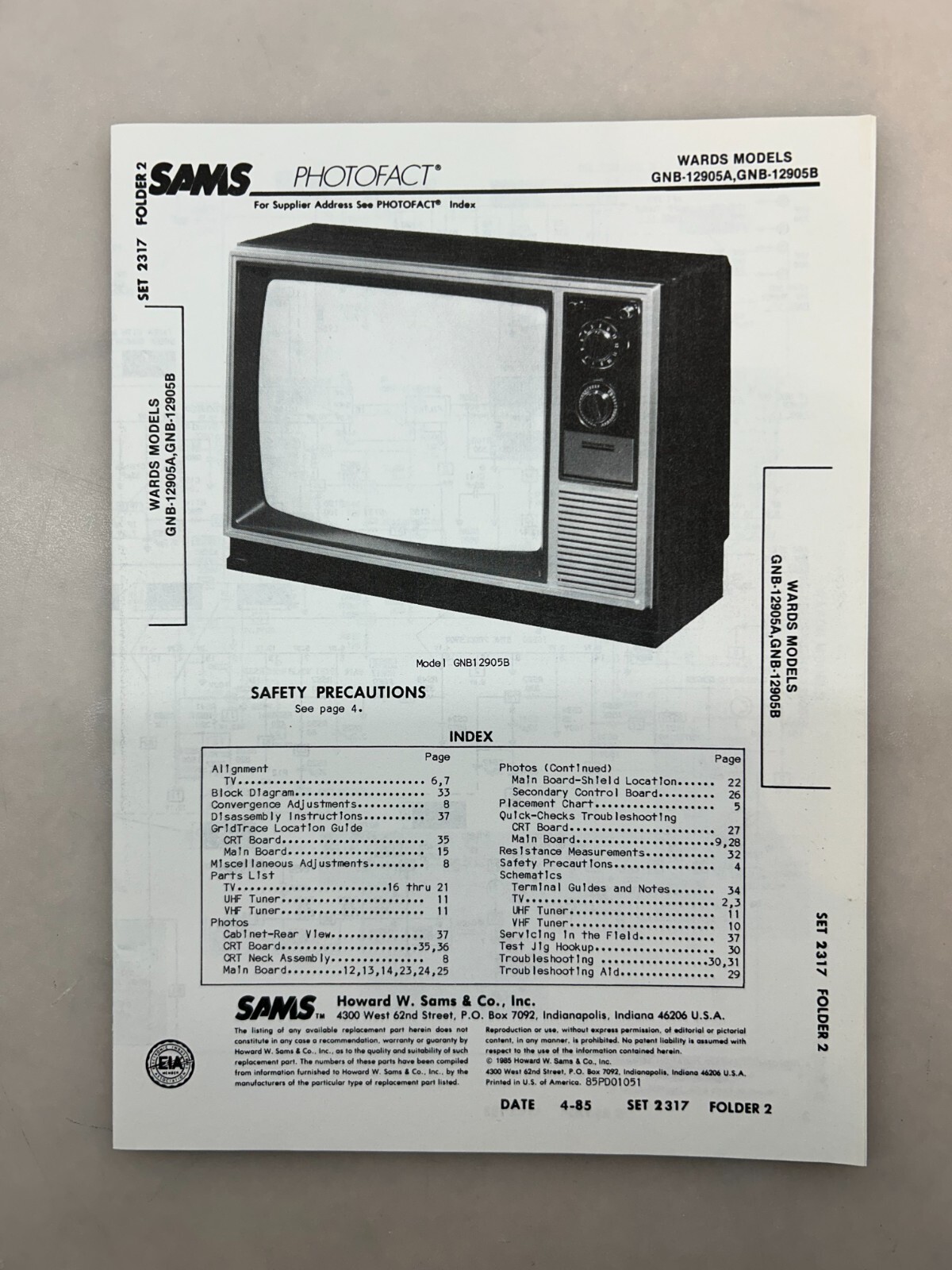 Wards GNB-12905 Service Manual Sams Photofact Free Shipping