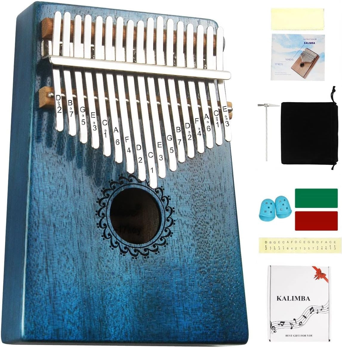 Kalimba Thumb Piano 17 Keys with Mahogany Wood Portable Mbira Finger Piano Gifts
