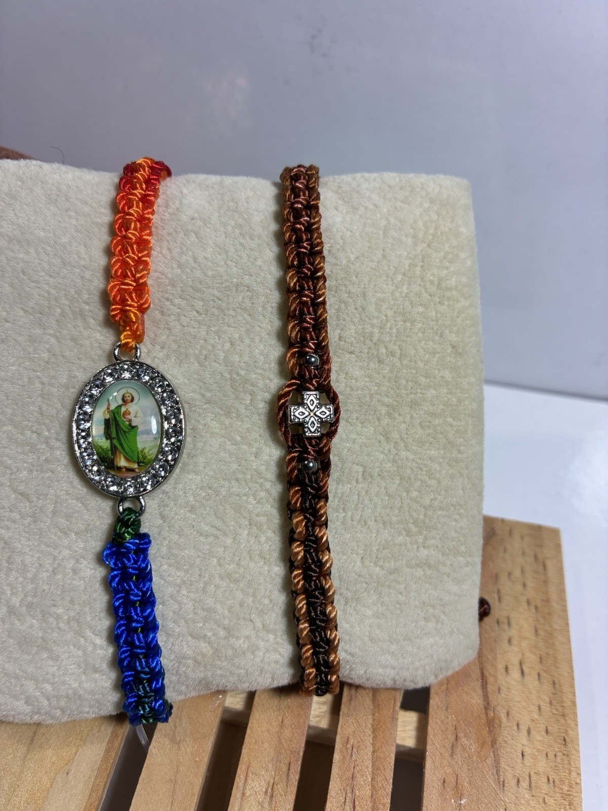 Christian Handmade Bracelets with Saint Image & Cross Charm
