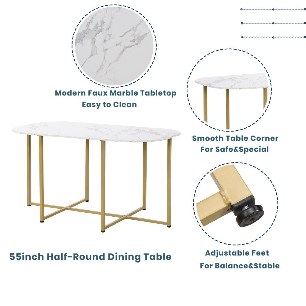 Modern 7-Piece Dining Table Set with Faux Marble Compact 55Inch Kitchen