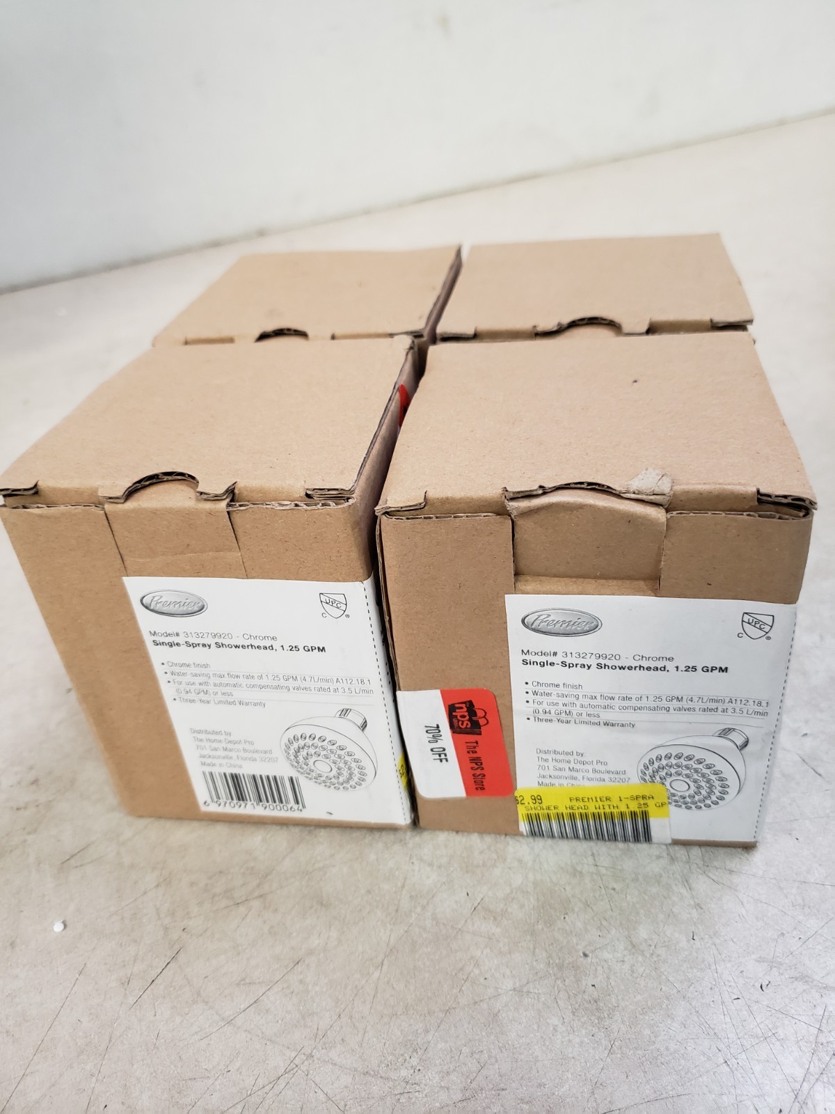 Lot of 4 - Premier 1-Spray Shower Head with 1.25 GPM Chrome 313279920