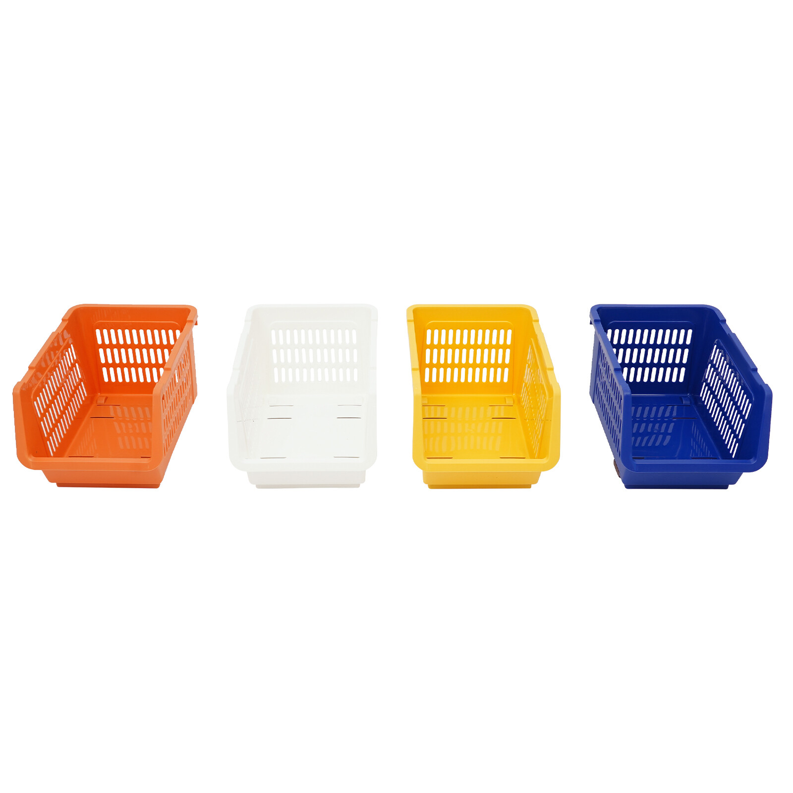 4-Piece Stackable Storage Baskets Open Front PP Organizer with Wheels