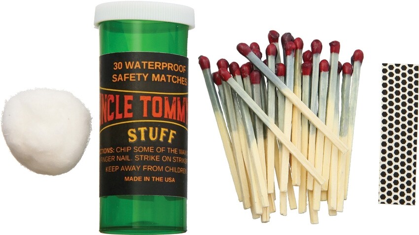 Uncle Tommy's Stuff 30 Waterproof Safety Matches Easy Instructions Made in USA