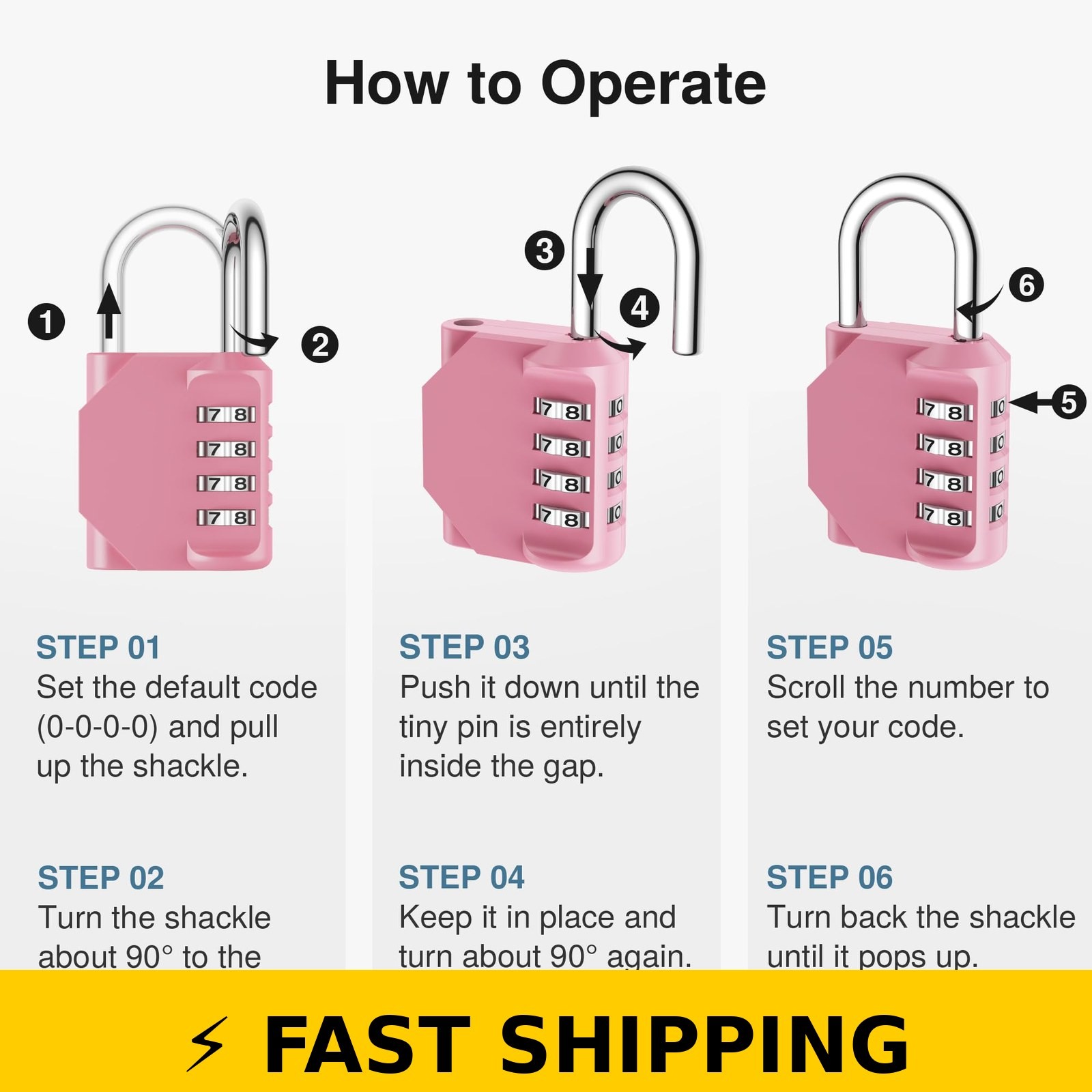 Puroma 4-Digit Waterproof Combination Padlock - Pink Rose