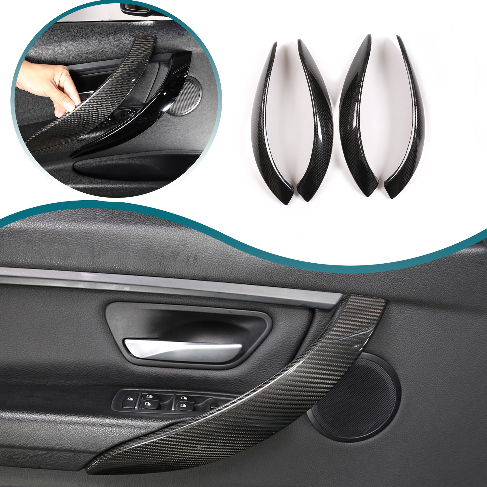 Real Carbon Fiber Interior Door Handle Trim Cover For BMW M3 M4 F80 F82 2014-19